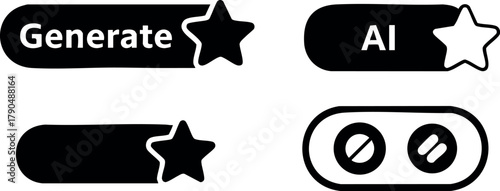 User interface toggle buttons with star and AI icons in black and white vector design for digital applications and web platforms