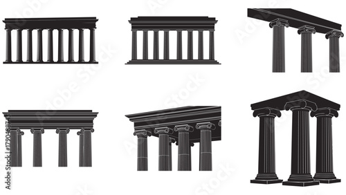 Architectural Bank Pillars Silhouette — Classical Financial Institution Icon Representing Stability, Capital Management and Regulatory Authority