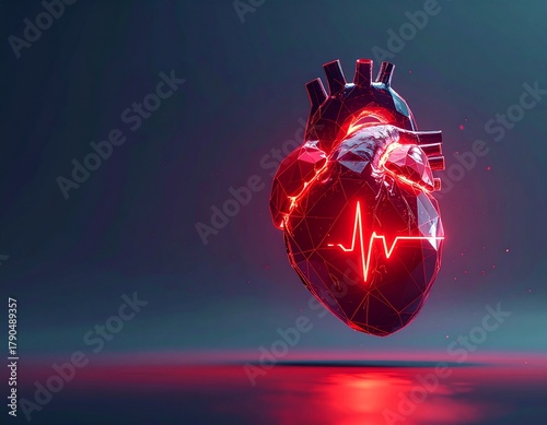 Glowing Heart with EKG: A luminous, anatomically correct heart model with an integrated EKG waveform, symbolizing vitality and the rhythm of life against a dark backdrop.