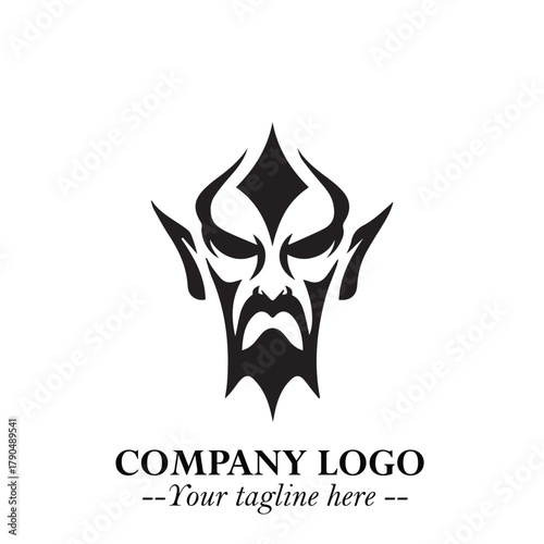 Head of Vampire Logo Symbol in Black on the White Background with Gothic Horror Vector Design