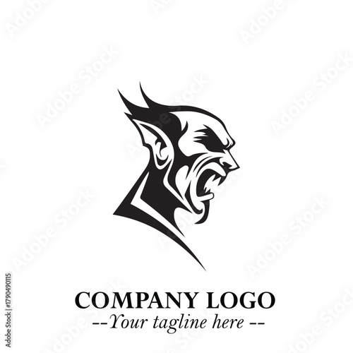 Head of Vampire Logo Symbol in Black on the White Background with Gothic Horror Vector Design