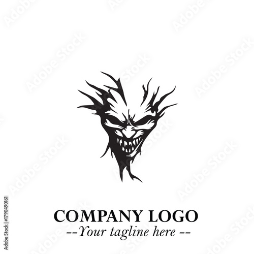 Head of Vampire Logo Symbol in Black on the White Background with Gothic Horror Vector Design