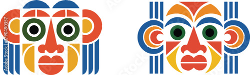 Colorful abstract faces geometric shapes blue