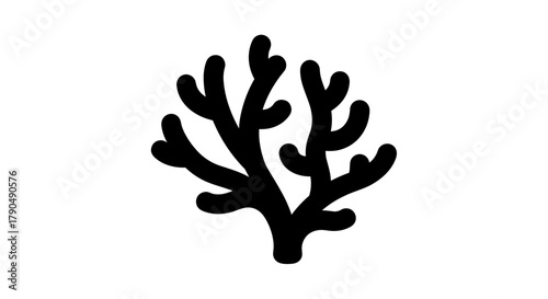 Black Silhouette of Coral Branch on White Background.