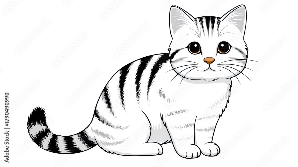 Obraz premium Cute cartoon kitten sitting watching forward
