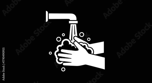 Hands washing under a faucet with soap suds a simple and clean graphic illustration of hygiene.