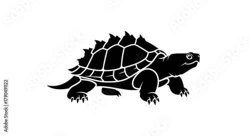Silhouette of a Snapping Turtle on White Background.