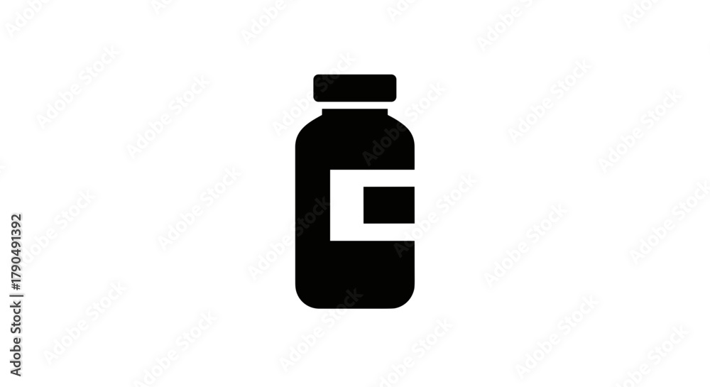 Obraz premium Black Silhouette of a Medicine Bottle with Label.