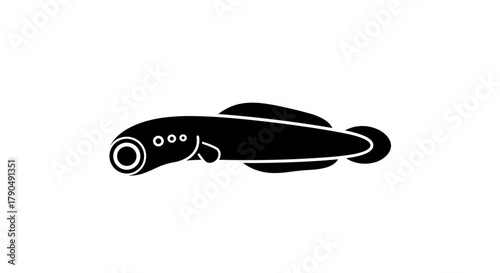 Simple black silhouette icon of an eel like fish.