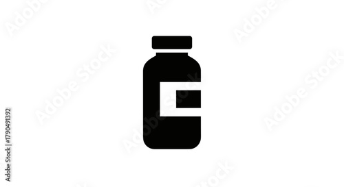 Black Silhouette of a Medicine Bottle with Label.