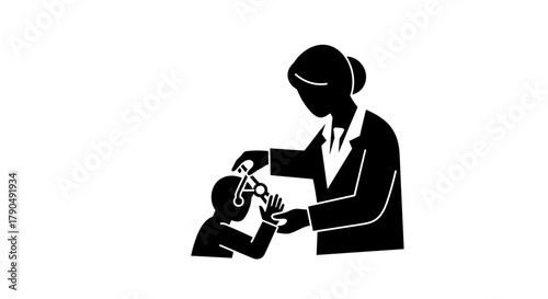 Doctor administering eye drops to a child patient.