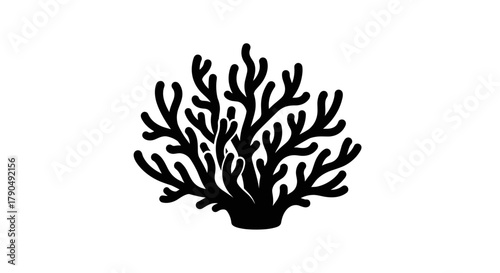Stylized Black Coral Silhouette on White Background.