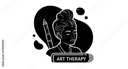 Art Therapy Illustration Woman with Pencil and Creative Design.