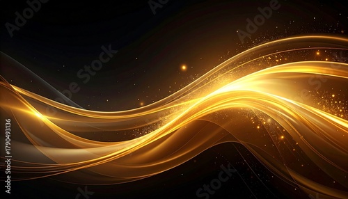 Golden waves abstract background with glittering particles for modern design and artistic themes.