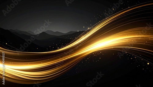 Abstract Golden Wave Background with Mountain Silhouette for Luxury and Elegance.