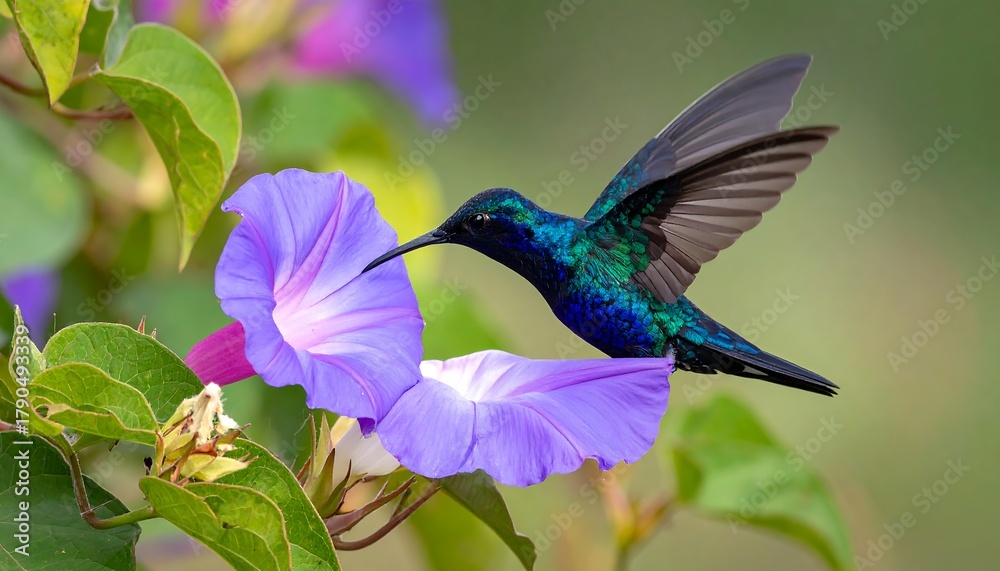 Naklejka premium Hummingbird Feeding on Flower.