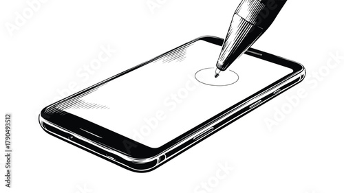 Sleek Black and White Phone with Top Point Illustration