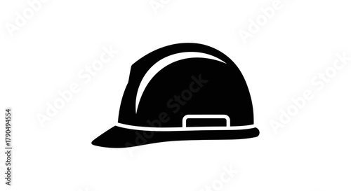 Black and White Hard Hat Safety Icon.