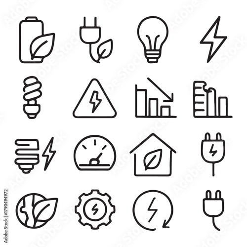 Efficiency energy outline icon set vector