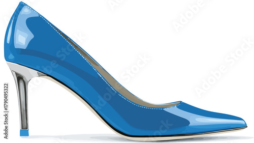 Stylish Blue Shoe with Silver Heel and Blue Heel Vector