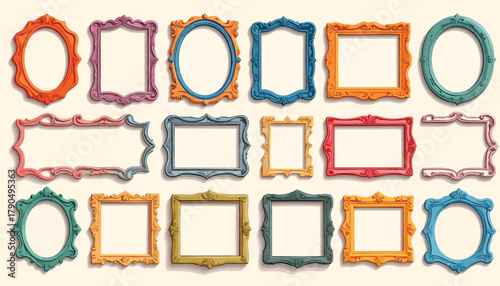 Decorative, colored ornate frames collection