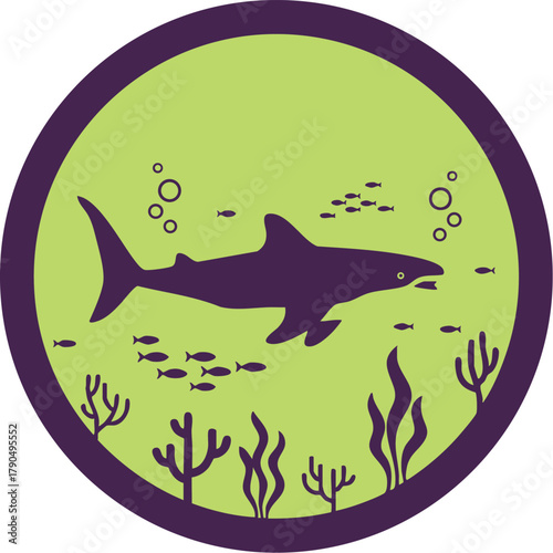 Minimalist Shark Underwater Vector Logo Emblem - Marine Life and Ocean Predator Icon