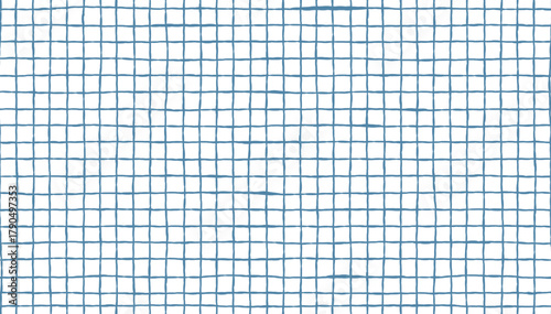 Seamless blue gingham tartan with hand-drawn check grid, traditional textured plaid vector pattern for fabric, textile design, packaging, wallpaper and vintage graphic backgrounds