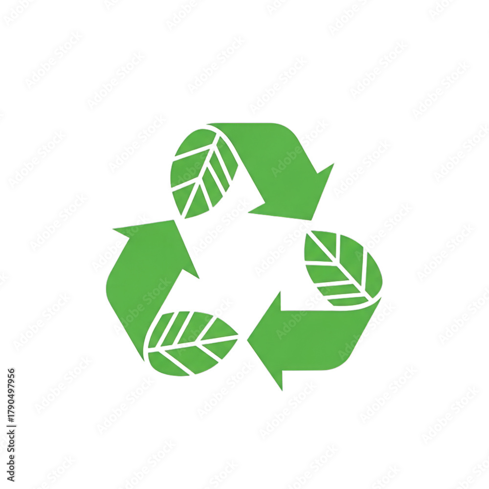 Obraz premium Green recycling symbol with leaves isolated on a transparent background