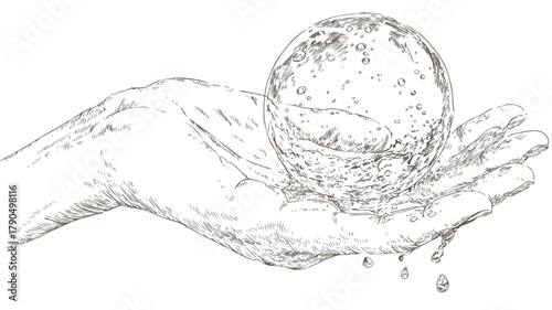 Bubble in Hand Drawing with Water Drops Vector