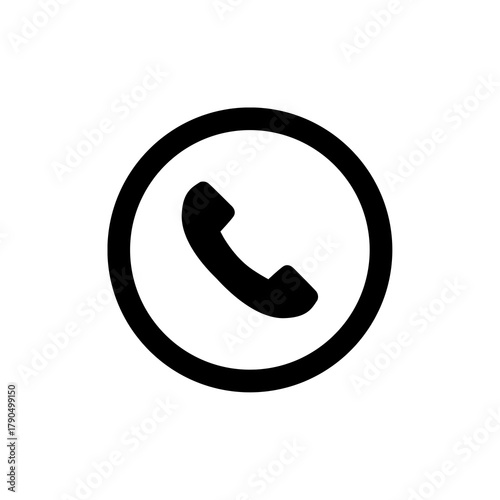 Black telephone icon inside a white circle isolated on transparent background