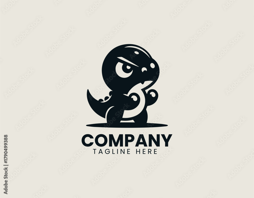 Obraz premium Cute angry dinosaur black vector logo illustration