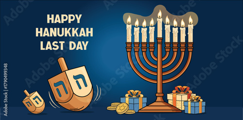 Happy Hanukkah Last Day Celebration Illustration