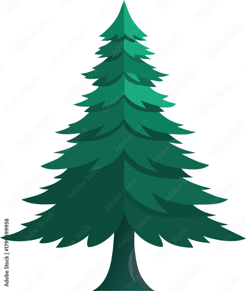Fototapeta premium Stylized green pine tree illustration isolated on white background