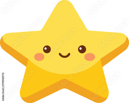 Cute kawaii yellow star character with happy face and rosy cheeks
