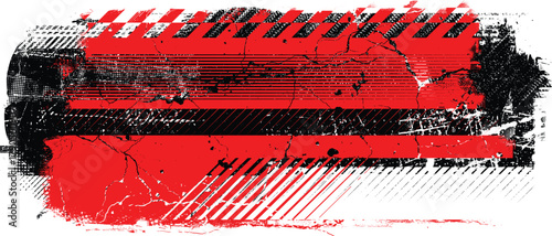 Grunge racing banner with checkered flag pattern and tire track texture , perfect for motorsport design. Racing-inspired grunge background for automotive branding design. Vector illustration.