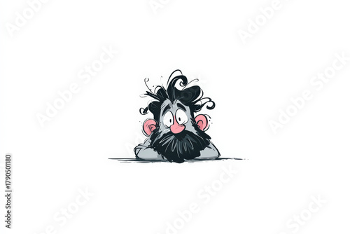 Funny Cartoon Man with Messy Hair and Beard