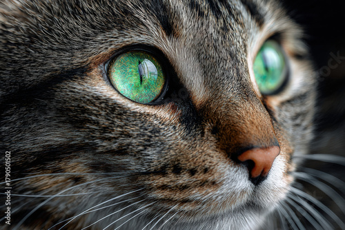 Close-Up Portrait of Cat with Bright Green Eyes