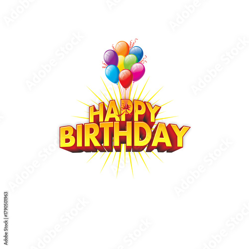 Canvas Print Happy birthday text with colorful balloons isolated on transparent background