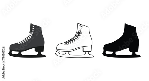 Illustration of three ice skates in different styles on white background
