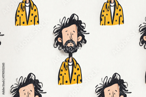 Colorful Doodle Pattern of Happy Cartoon People on White Background