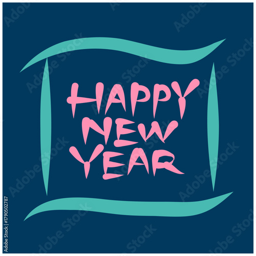 年賀状素材「HAPPY NEW YEAR」レトロな色合いで描いた新年のあいさつ。New Year's card material "HAPPY NEW YEAR" New Year's greetings drawn in retro colors.