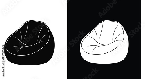Illustration of beanbag chairs in black and white color variations