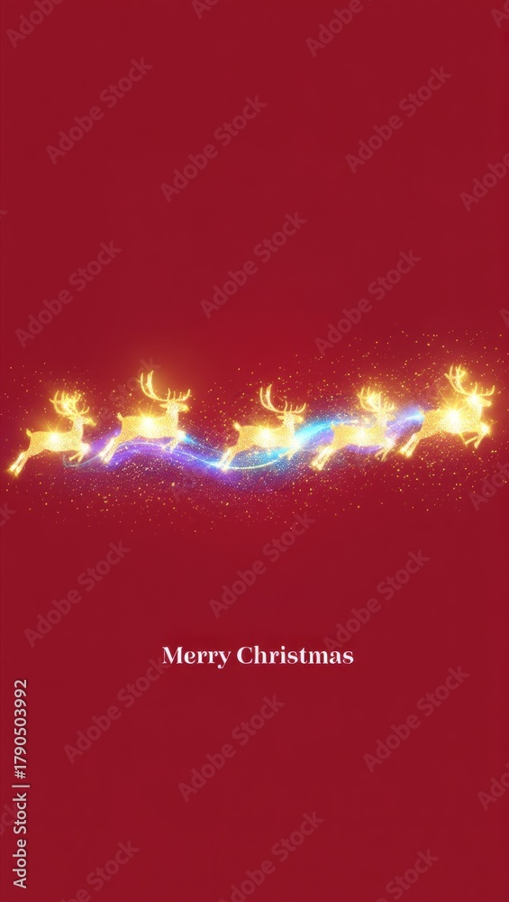 Obraz premium Majestic leaping reindeer formed from shimmering gold glitter with text space