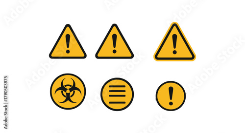 Various warning symbols including biohazard and exclamation point signs