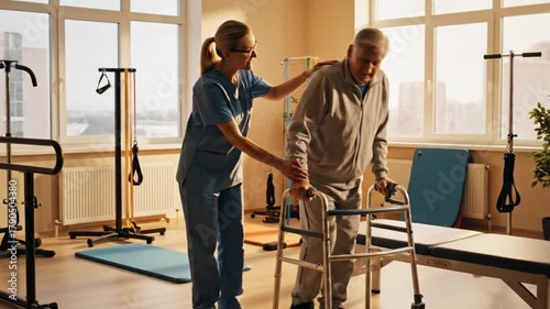 Wallpaper Mural Physical therapist assisting senior man with walker during rehabilitation session for mobility improvement. Torontodigital.ca