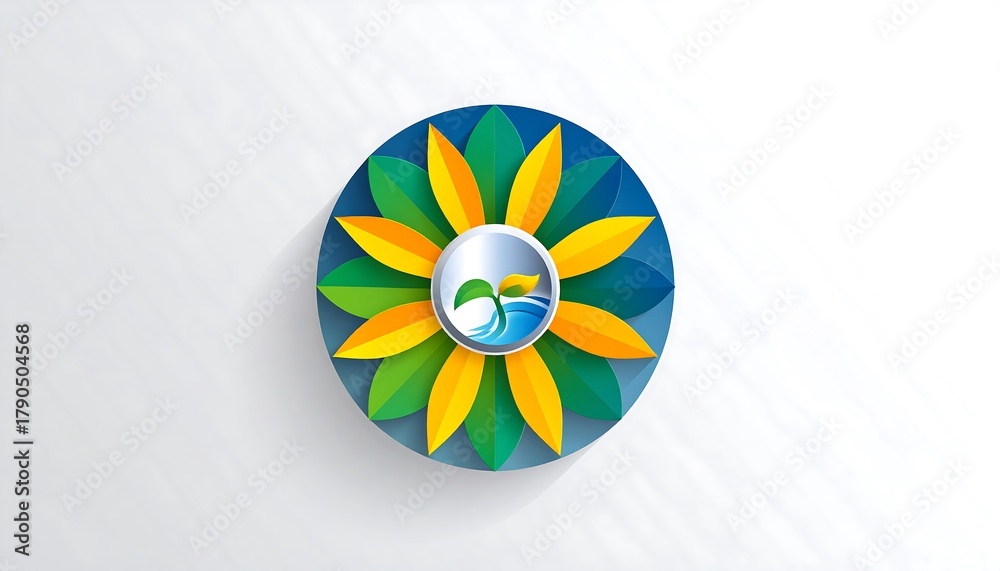 Obraz premium Vibrant floral design with a central nature scene, radiating positivity and harmony.
