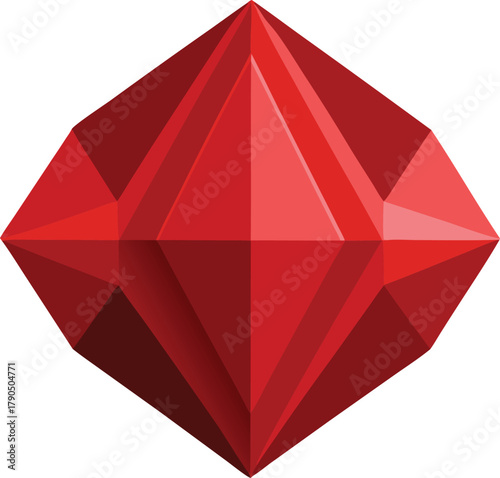 Vibrant red gemstone faceted crystal diamond shape
