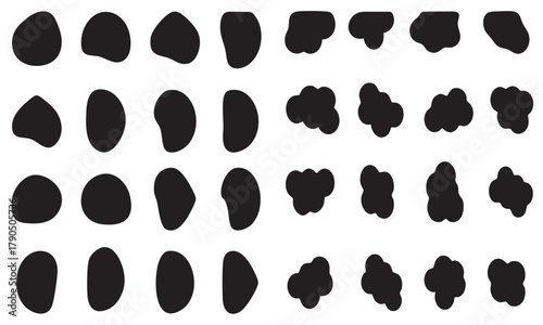 bloob shape organic, collection from abstract forms for design and paint, liquid silhouetee drop in modern style, Basic stains isolated elements on white background