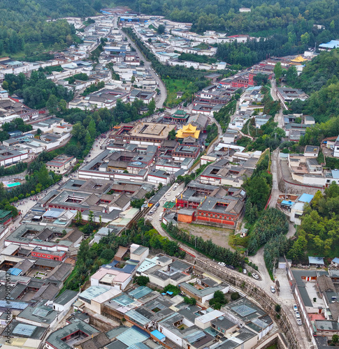 Aerial photo of Kumbum Monastery in Huangzhong, Xining, Qinghai