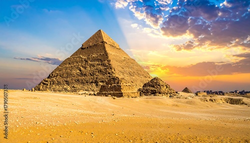 Majestic Pyramid of Giza at Sunset - A Timeless Egyptian Wonder.